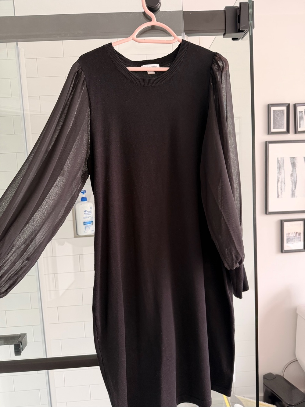 Calvin Klein Black Women's Long-Sleeve Sheer Puff-Sleeve Dress
